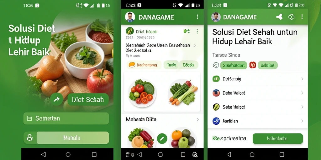 Antarmuka sederhana dan menarik dari DANAGAME dengan fungsi lengkap untuk diet sehat.
