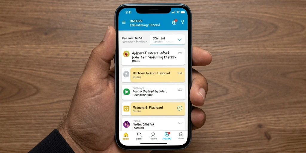 Tampilan antarmuka aplikasi flashcard DMD999 yang interaktif.