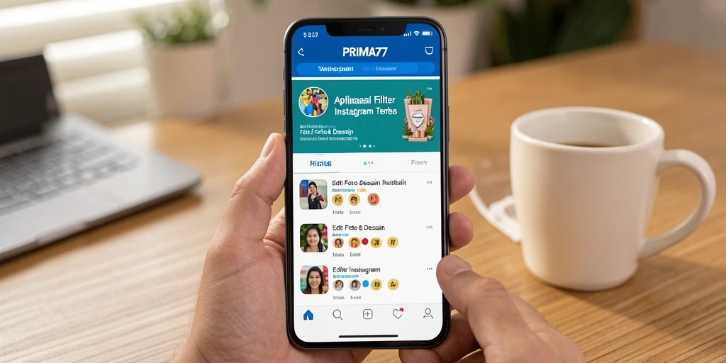 Antarmuka PRIMA77 dengan berbagai filter Instagram yang menarik.