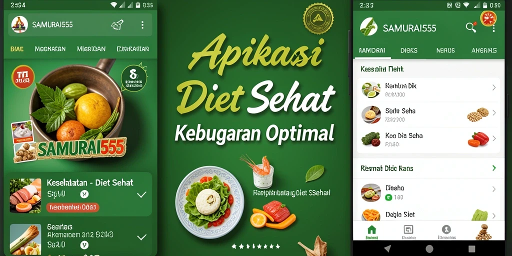 Tampilan antarmuka pengguna SAMURAI555 dengan fitur diet sehat.