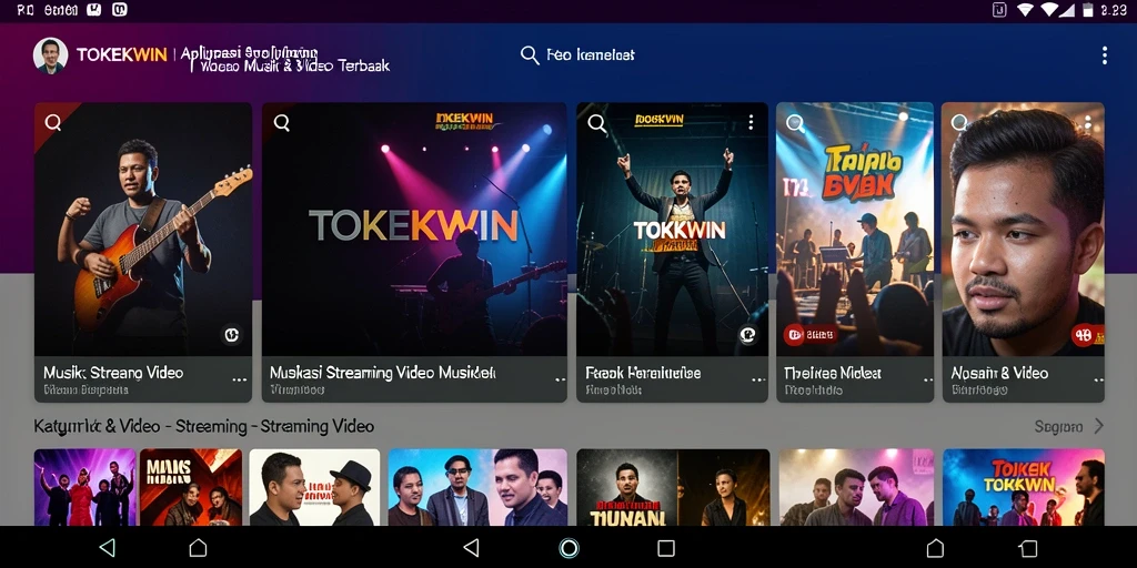 Antarmuka menarik dari aplikasi TOKEKWIN dengan berbagai pilihan video.